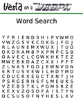 Word search puzzle with letters forming words, featuring 'Vesta' and 'Vespa' branding at the top.